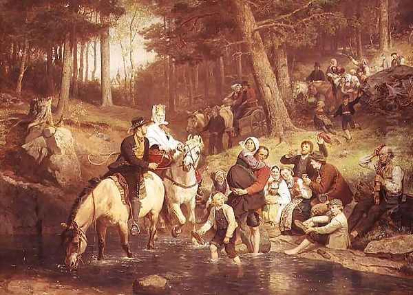 The water crossing Oil Painting by Adolph Tidemand