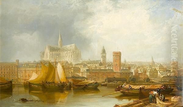 A Continental Port Oil Painting by James Webb