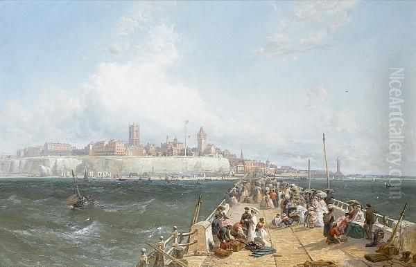 A View Of Margate From The Pier Oil Painting by James Webb