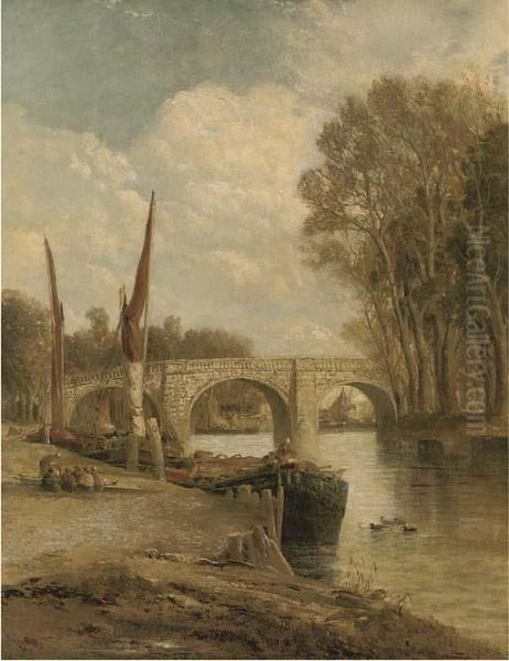 Kew Bridge, On The Thames Oil Painting by James Webb