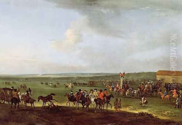 The Round Course at Newmarket, Preparing for the Kings Plate, c.1725 Oil Painting by Peter Tillemans