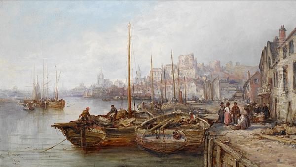 Inside The Old Harbour At Peel Oil Painting by William Edward Webb