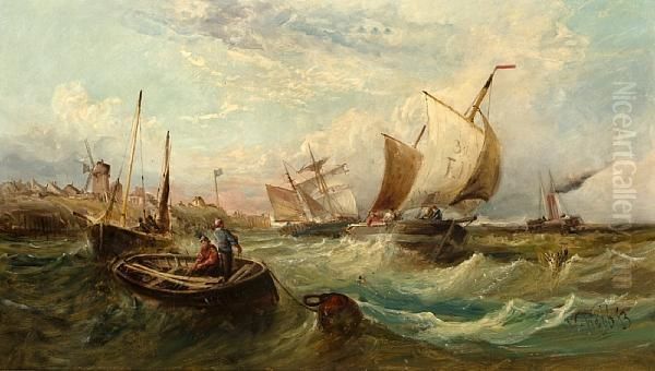 Shipping Off The Suffolk Coast Oil Painting by William Edward Webb