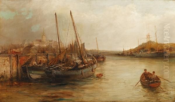 Fishing Boats In Peel Harbour, Isle Of Man Oil Painting by William Edward Webb