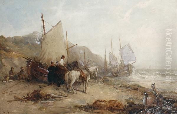 Waiting For The Fish, South Coast Of Wales Oil Painting by William Edward Webb