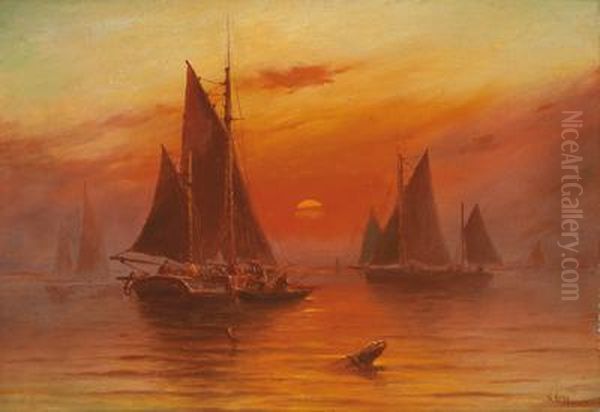 Heimkehrende Fischerboote Bei Sonnenuntergang Oil Painting by William Edward Webb