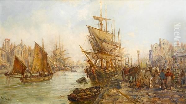 Douglas, Isle Of Man - The Busy Quayside Oil Painting by William Edward Webb