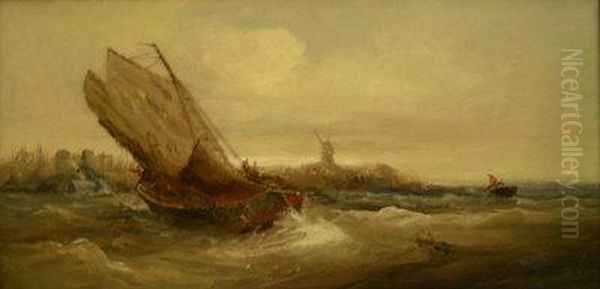 Returning To Harbour In Stormy Seas Oil Painting by William Edward Webb