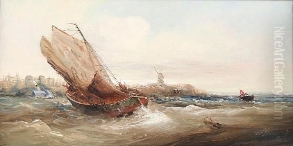 Fishing Boats Off The Coast Oil Painting by William Edward Webb