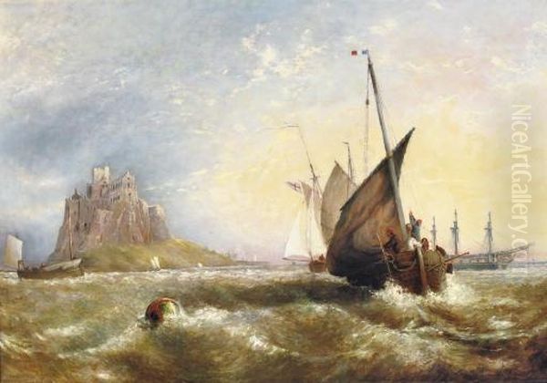 Shipping Near St Michael's Mount In Penwith, Cornwall Oil Painting by William Edward Webb