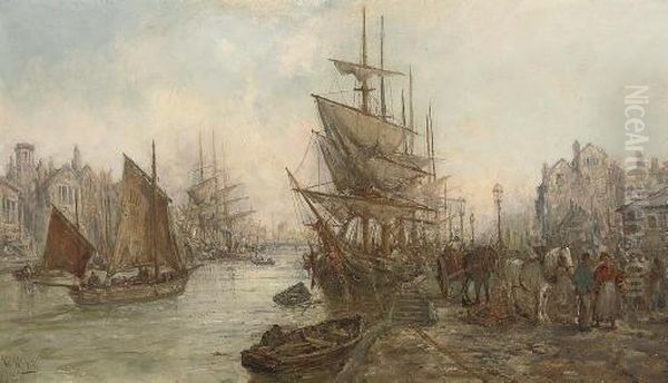 Unloading The Catch Onto The Quayside, Douglas, Isle Of Man Oil Painting by William Edward Webb