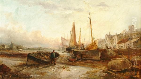 Hull Trawlersat The Quayside Oil Painting by William Edward Webb