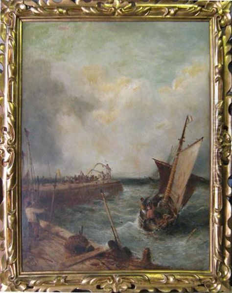 Coastal Scene In Rough Waters Oil Painting by William Edward Webb