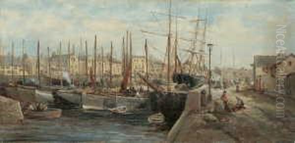 Im Hafen Von Douglas/isle Of Man. Oil Painting by William Edward Webb