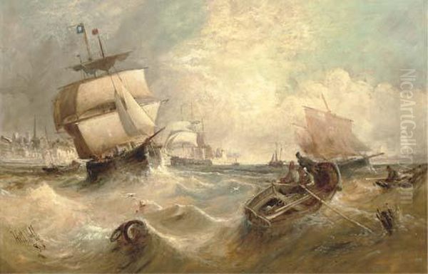 Shipping Vessels Off The Coast Oil Painting by William Edward Webb