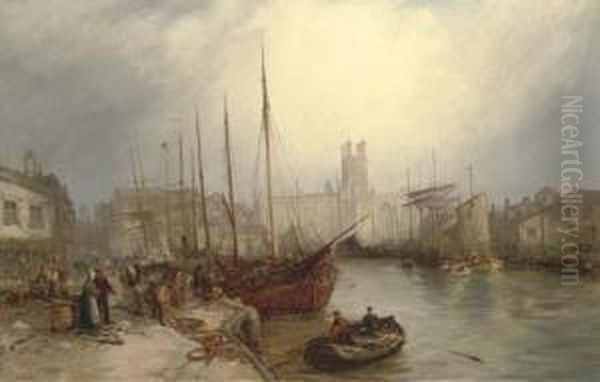 Exeter Cathedral From The River Exe Oil Painting by William Edward Webb