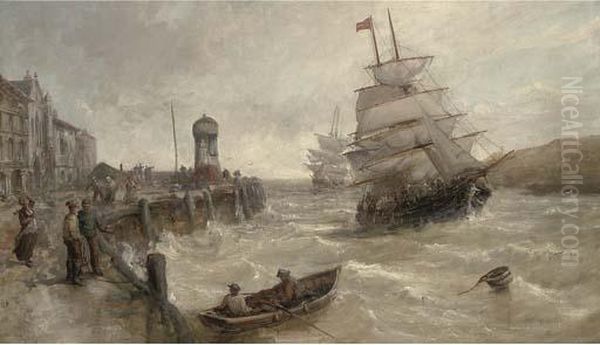 Sailing Traders Coming Into Port On The High Tide Oil Painting by William Edward Webb