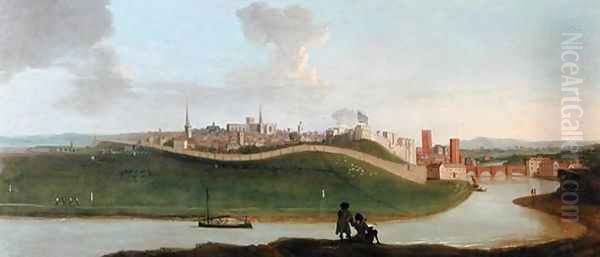 View of Chester, With Two Figures By The River In The Foreground Oil Painting by Peter Tillemans