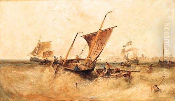 Shipping Off A Port, Possibly Falmouth Oil Painting by William Edward Webb