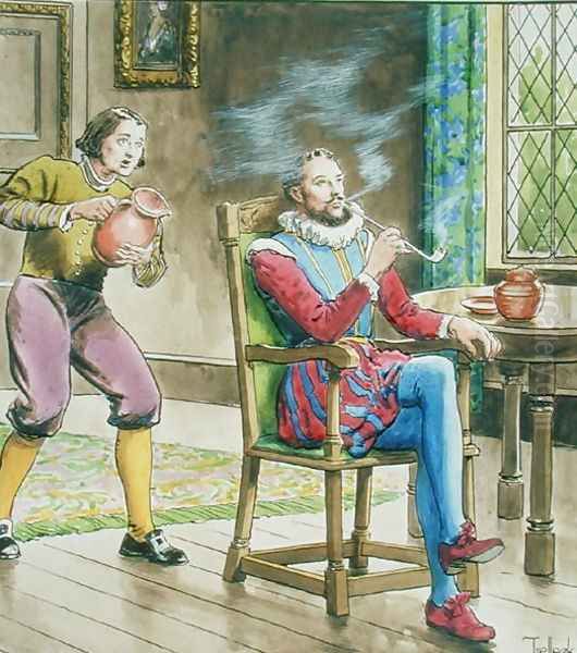 Sir Walter Raleigh 1554-1618 from Peeps into the Past, published c.1900 Oil Painting by Trelleek