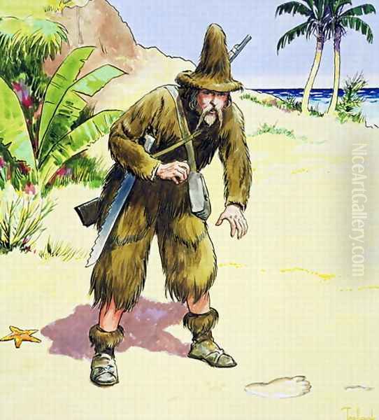 Robinson Crusoe, from Peeps into the Past, published c.1900 Oil Painting by Trelleek