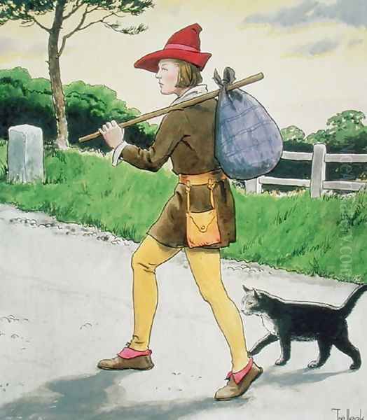 Dick Whittington 1358-1423 and his cat, from Peeps into the Past, published c.1900 Oil Painting by Trelleek