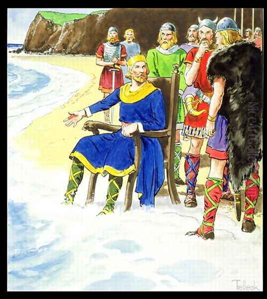 King Canute c.995-1035 from Peeps into the Past, published c.1900 Oil Painting by Trelleek