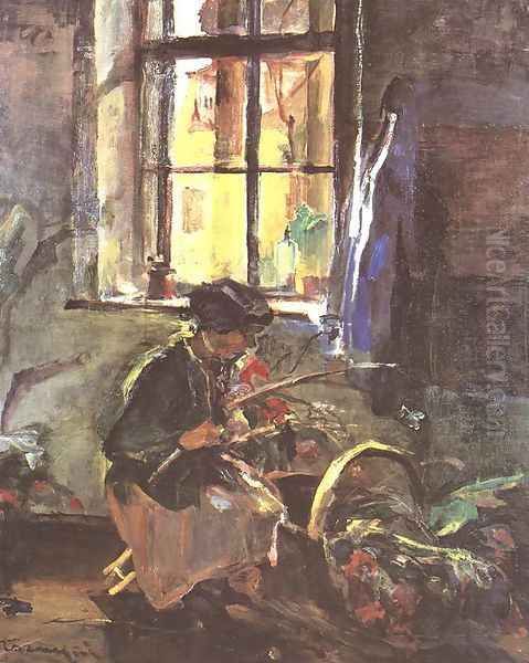 Making a Bunch of Flowers 1933 Oil Painting by Janos Tornyai