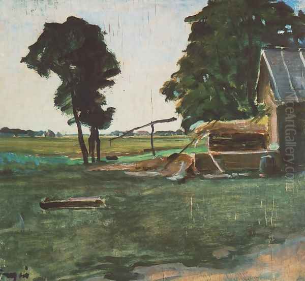 Farm with Shadoof 1907 Oil Painting by Janos Tornyai