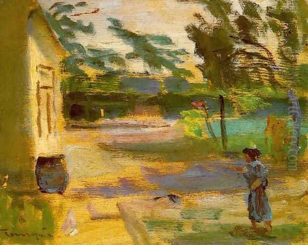 Courtyard in Sunshine 1928 Oil Painting by Janos Tornyai