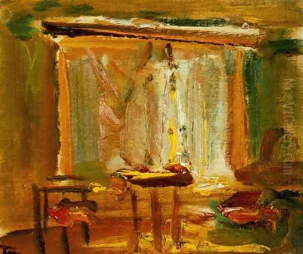 Interior with Curtained Window 1929 Oil Painting by Janos Tornyai