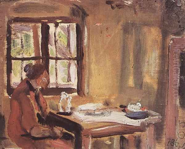 At the Window Rozsi at the Table 1933-34 Oil Painting by Janos Tornyai