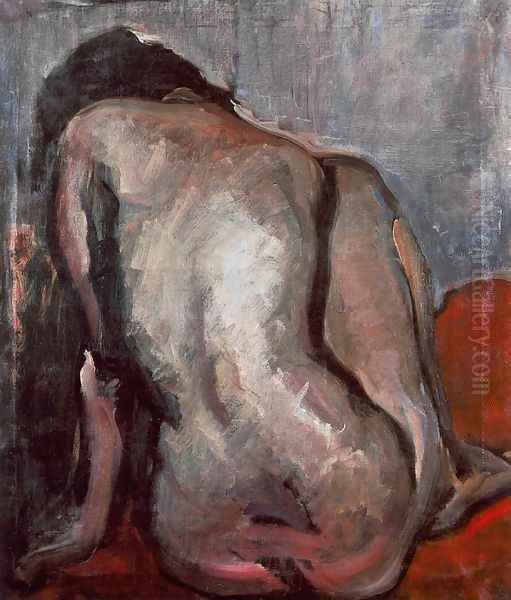 Sitting Nude from the Back 1919 Oil Painting by Janos Tornyai