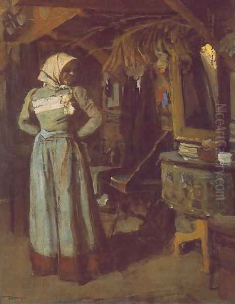 Young Woman in the Atelier 1904 Oil Painting by Janos Tornyai