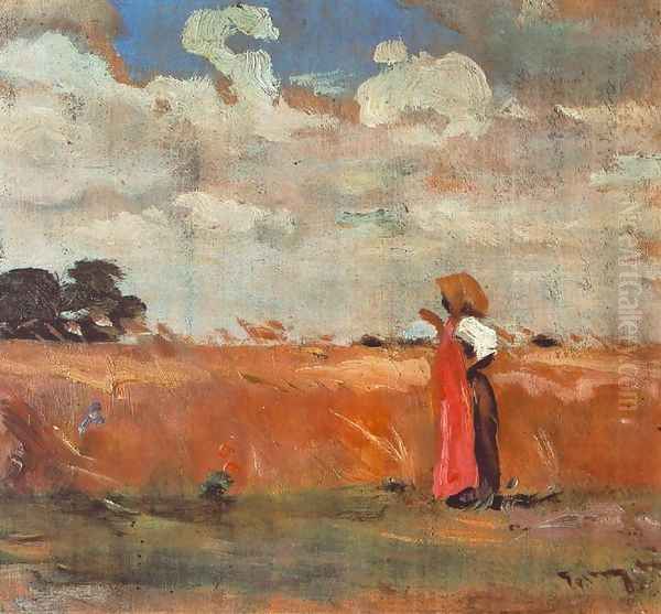 Wheatland with Woman of Shawl 1912 Oil Painting by Janos Tornyai