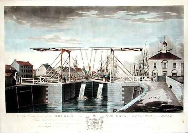 An East View of the Bridge and New Dock at Kingston upon Hull, 1786 Oil Painting by Robert Thew