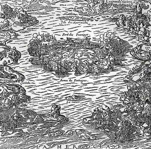 The capture of the Fort of Villegagnon from La Cosmographie universelle by Andre Thevet, c.1560 Oil Painting by Andre Thevet