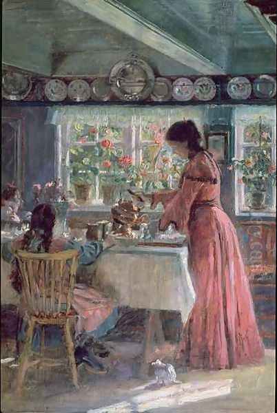 Pouring the Morning Coffee, 190 Oil Painting by Laurits Regner Tuxen