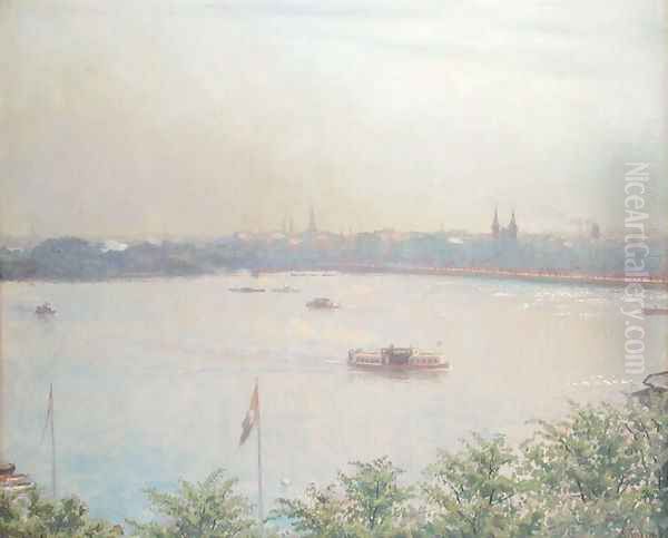 View of the Inner Alster Lake, 1894 Oil Painting by Laurits Regner Tuxen