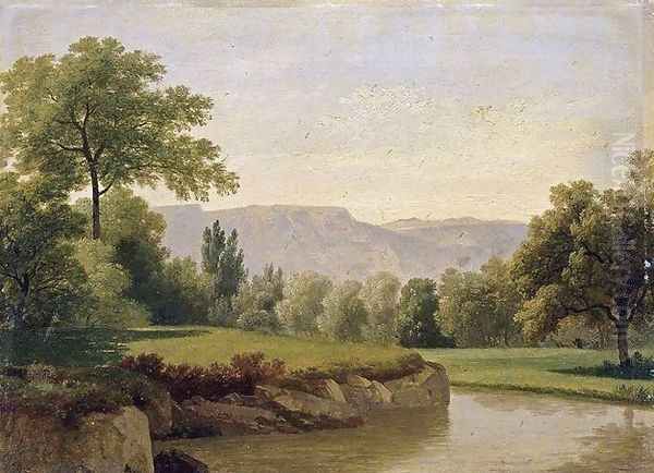 River Landscape 1820s Oil Painting by Adam-Wolfgang Topffer