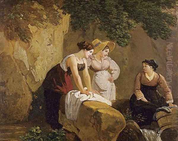 Washerwomen in a Grotto 1825-30 Oil Painting by Adam-Wolfgang Topffer