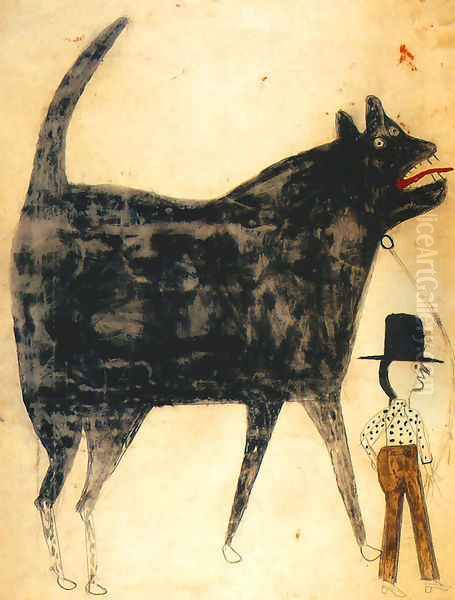 Man and Large Dog Oil Painting by Bill Traylor