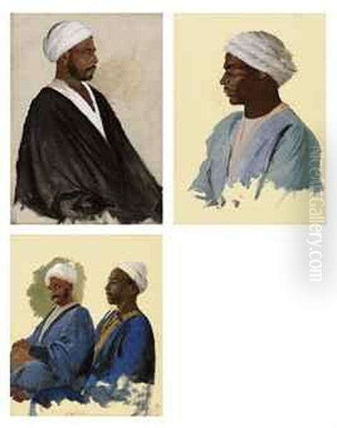 Three Studies Of North African Men Oil Painting by Edwin Lord Weeks