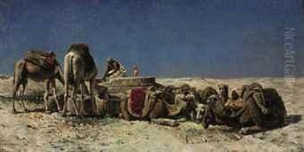 Camels Beside A Cistern Oil Painting by Edwin Lord Weeks