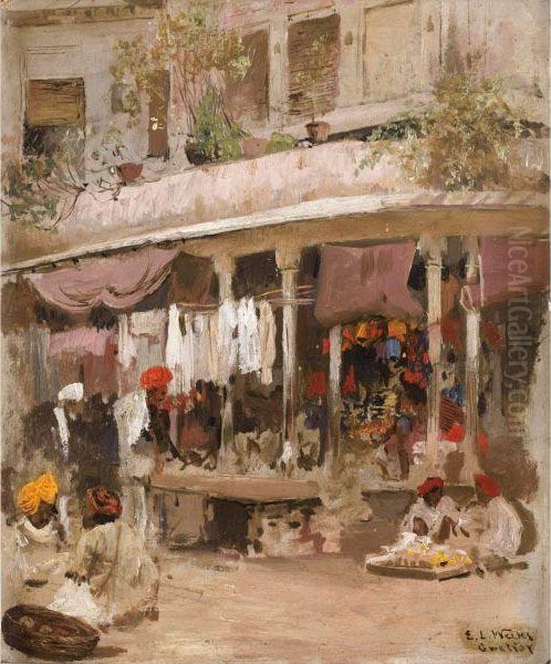 Scene De Marche A Gwalior (inde) Oil Painting by Edwin Lord Weeks