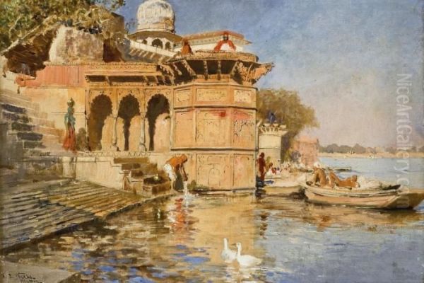 Along The Ghats, Mathura Oil Painting by Edwin Lord Weeks