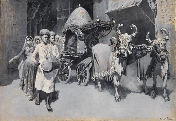 A Wedding Procession In Ahmedabad, India Oil Painting by Edwin Lord Weeks