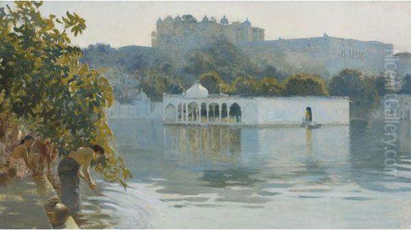 Lake At Oodeypore, India Oil Painting by Edwin Lord Weeks