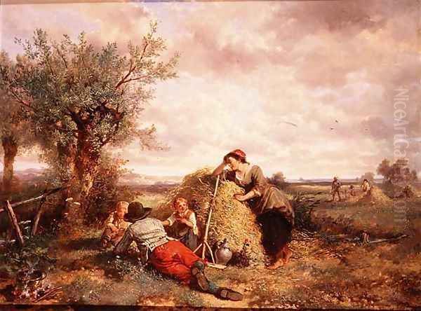 Haymaking Oil Painting by Jan Mari Henri Ten Kate