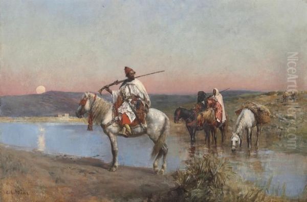 Fording A Stream Oil Painting by Edwin Lord Weeks